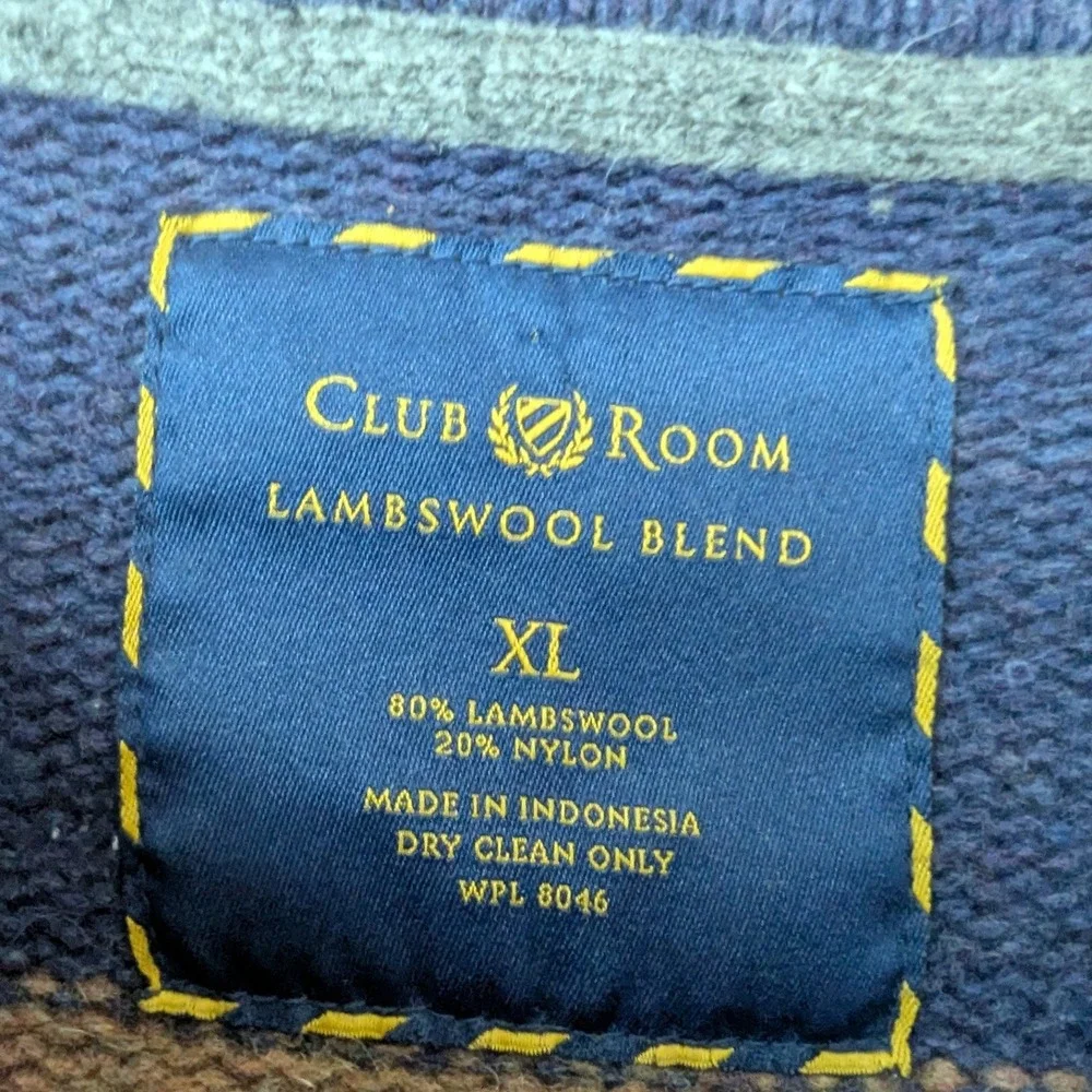 Club Room Lambswool Blend Striped Crew Neck Sweater Navy Blue Brown Mens‎ Sz XL
